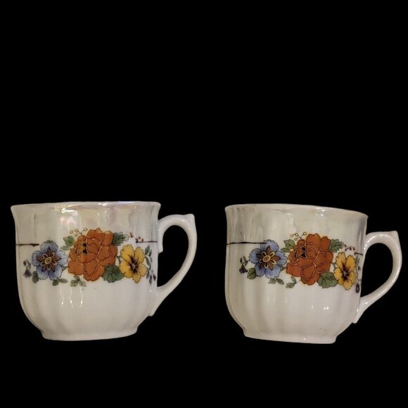 (2) Vintage Mid Century Bavarian Tea Cups Luster Shimmer Glaze - Picture 1 of 7